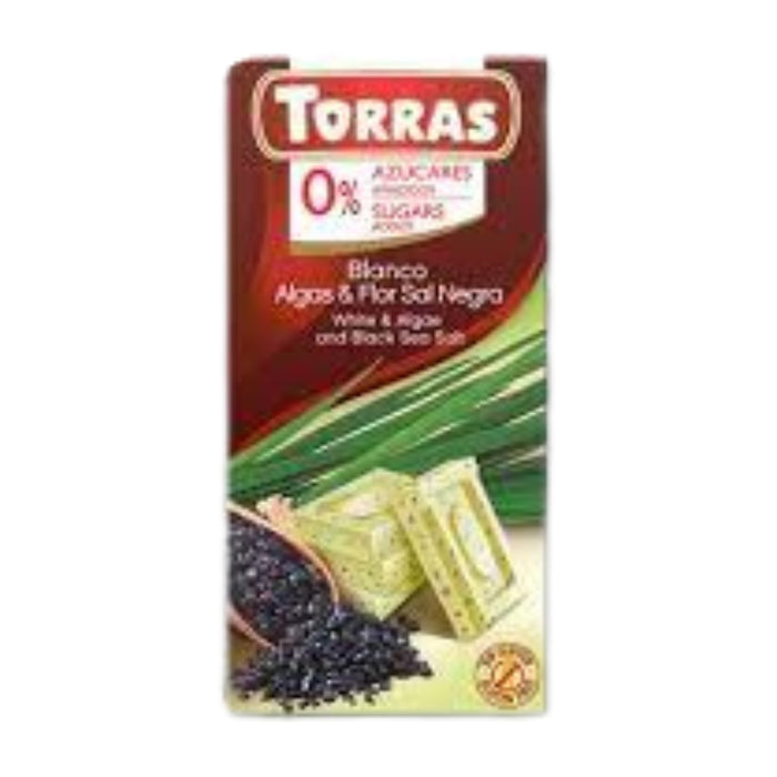 Torras Ciocolată albă cu alge și sare de mare neagră fără zahăr adăugat 75g