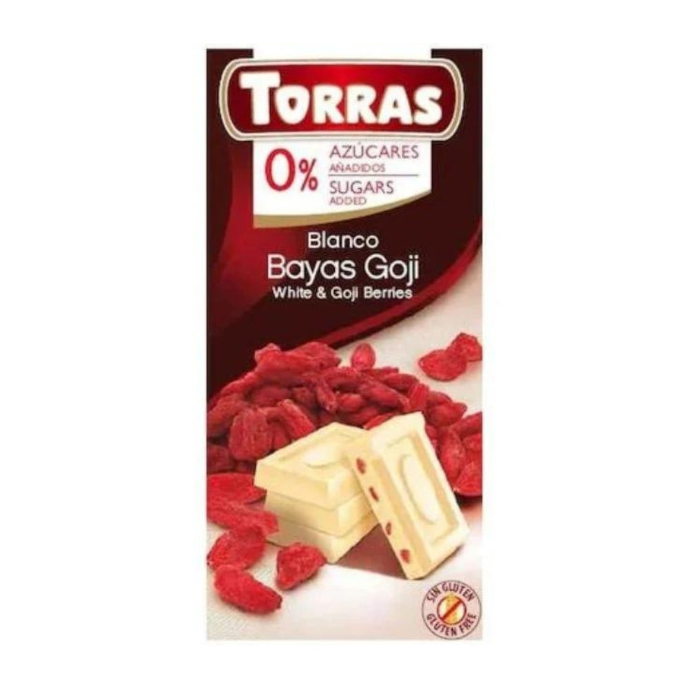 Torras Ciocolată albă cu fructe goji fără zahăr adăugat 75g